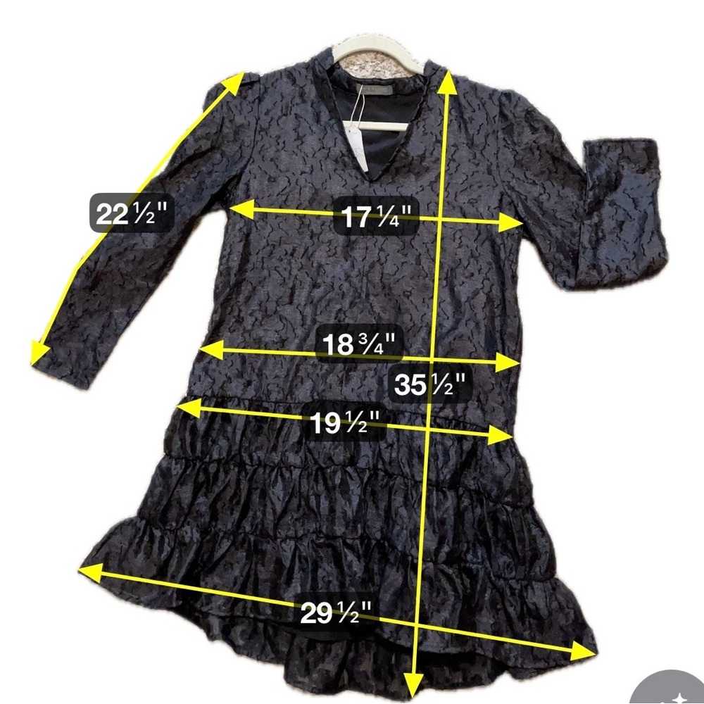 Black Textured Tiered Dress Long Sleeve Goth Indie Sleeze Witchy Grunge Small - Picture 4 of 5